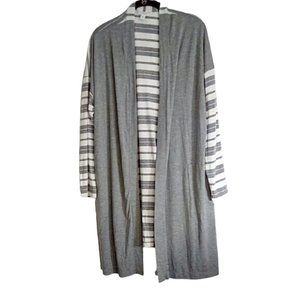 PureJill Cardigan Open Size XL Gray White Stripes Long Tencel Lyocel Stretch 1
